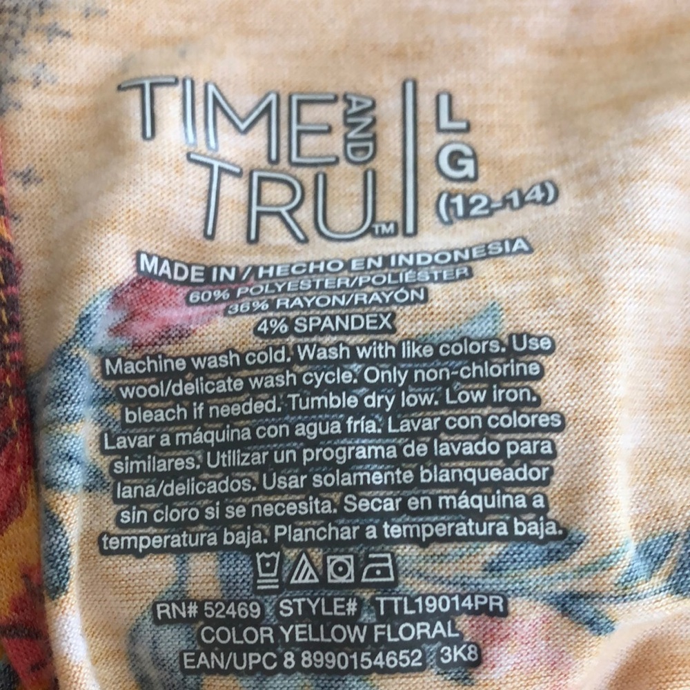 Time and Tru Orange Floral Relaxed Blouse L Large 12-14 Elastic waist bat sleeve - Picture 5 of 5